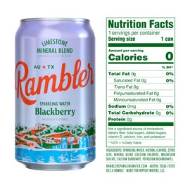 AUTX RAMBLER Blackberry Sparkling Water, Limestone Mineral Blend, 12-Ounce Cans, 12-Pack