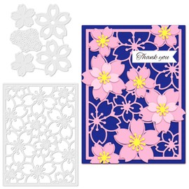 GLOBLELAND Set of 2 Cherry Blossom Background Frame Cutting Dies Metal Cherry Blossom Cutting Dies Embossing Stencils Template for Card Making Decoration for DIY Scrapbooking Album Craft