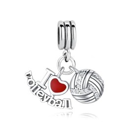 LaBenie Dangle I Love Volleyball and Clear Crystal Volleyball Charm Bead
