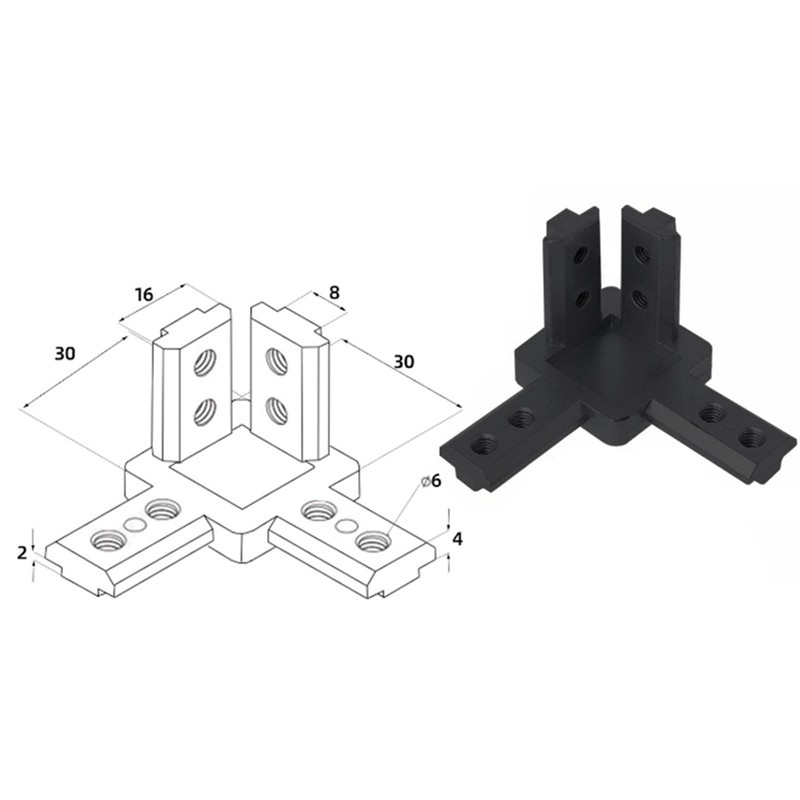 4 Pcs 3030 Series 3-Way End Corner Bracket, 3 Way