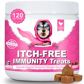 Itch & Allergy Plus Chews for Dogs Itchy Skin, Ears & Paws | Probiotics, Moringa & Turmeric | Dog Allergy Relief for Skin Redness, Hair Loss Gut & Digestive Health - Chicken Flavor - 120 Chews
