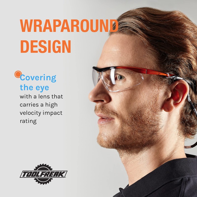 ToolFreak Dev2 Safety Glasses Clear Wraparound Lens Rated for Impact