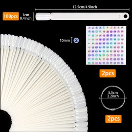 Pack of 100 Nail Display with Ring and 2 Number Stickers 1-100, Presentation Tips Nails, Pattern Tips for Nails, Swatch Art for Nail Colour Display (Natural)