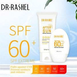Dr Rashel Sunscreen SPF 60++, Travel Size Sunscreen Sun Protection Kit - Anti Aging Moisture Sun Cream, After Sun Smoothing & Cooling Gel, Face & Body Sunscreen Lotion, Beach Essentials for Women