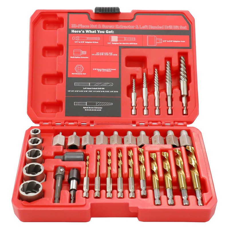 UYECOVE 33Pcs Screw Bolt Extractor Set Hex Head Multi-Spline, Left