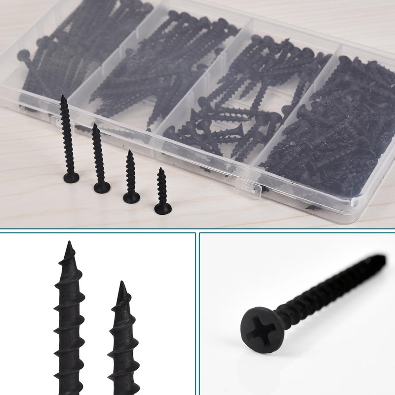 Drywall Screws Assortment Kit - 170 Pcs Black Wood Screws