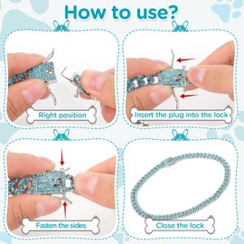 18 inch Glitter Dog Chain Collar Teal Diamond Dog Collars Lake Blue Cuban Dog Chains Necklace Turquoise Pet Metal Link Chain with Buckle Pet Jewelry Accessories Chain for Boy Girl Medium Big Dogs Cat