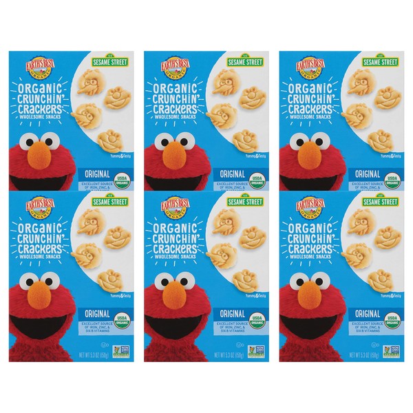 Earth's Best Organic Kids Snacks, Sesame Street Toddler Snacks, Organic Crunchin' Crackers, Wholesome Snacks for Toddlers 2 Years and Older, Original, 5.3 oz Box (Pack of 6)