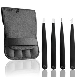 4 Piece Set Eyebrow Tweezers Leather Case Stainless Steel Ingrown Hair Facial Hair Best Precision