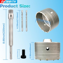 4-5/16" Concrete Hole Saw, 110mm Tungsten Steel Core Bit for Cinder Block, Brick, Rock, Plank Walls for Pipes or mini Split Lines, with SDS Plus Shank and 2 Center Positioning Drill Bits.