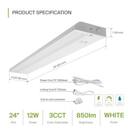 ASD Swivel LED Under Cabinet Lighting, 24 Inch 12W, Hardwired or Plug-in, 2700K/3000K/4000K Selectable, Rotatable Lens, Dimmable Linkable Under Counter Light for Kitchen, ETL & Energy Star