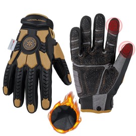 HANDLANDY Winter Water Resistant Work Gloves for Men, Padded Thermal Insulated Heavy Duty Impact Glove for Cold Weather (Coffee-insulated, M)