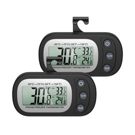 Ankilo Upgraded Refrigerator Thermometer, 2 Pack Portable Digital Waterproof Fridge Freezer Room Thermometer, with Hook and Magnetic Back, Max & Min Record, ℃ & ℉, for Home, Factory, Black
