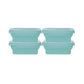 Drip EZ Secondz Collapsible Food Storage Containers – Set of 4, Space-Saving Airtight Meal Prep & Leftover Containers – Microwave, Freezer & Dishwasher Safe, BPA-Free, Locking Lids – Ice Blue