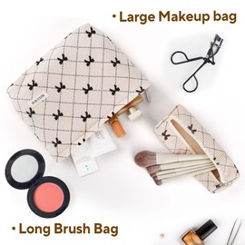 MZLUWM Makeup Bag, Cosmetic Bags for Women, Large Capacity Make up Bag and Brush Storage Bag,Corduroy Makeup bag Set,Aesthetic Women Handbags Purses, Travel Essentials Aesthetic Stuff