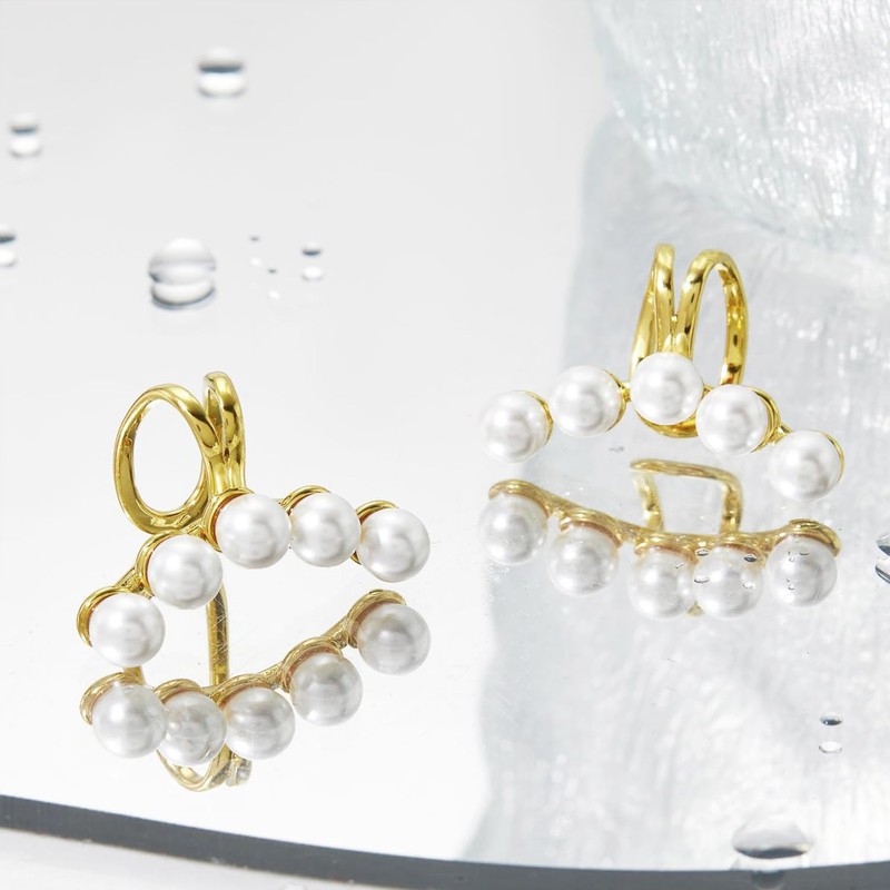 Hanfluenve 1Pair of Pearl Earrings Cuff For Women Non Piercing