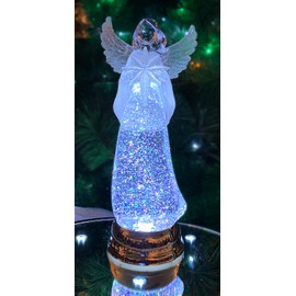Christmas Tabletop Decor, Snow Globe Water Spinning LED Lighted Angel, Battery Operated (not Included) (12.8" H x 4.5" W x 4.5" D) by Moments in Time