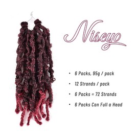 Niseyo 14 Inch Butterfly Locs Crochet Hair 6 Packs Pre Looped Ombre Burgundy Handmade Distressed Faux Locs Crochet Braids (T118)