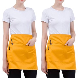 쉐프 솔리드 숏타입 허리 앞치마, 옐로우, 2개 Chef Solid Short Waist Apron, Yellow, Pack of 2