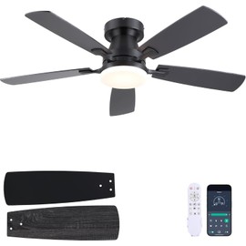 iacaf Ceiling Fans with Lights, 48 inch Flush Mount Ceiling Fans with Lights and Remote, Low Profile, Reversible DC Motor, Noiseless, 3CCT, Dimmable LED Ceiling Fan for Bedroom, Living Room, Black