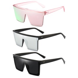 Dollger Square Oversized Sunglasses for Women Men Fashion Trendy Flat Top Big Frame Shades Mirrored Pink Black
