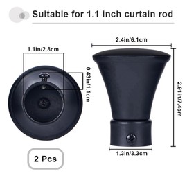 GORGECRAFT 2PCS Brass Curtain Rod Covers Trumpet Curtain Caps Black Ends Decorative Head Curtain Pole Finials 28mm Inner Diameter Heads Knobs for Home Office Curtain Roman Rod Decor(74x61mm)