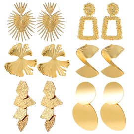 6 Pair 14K Gold Statement Earrings Set for Women, Big Large Gold Geometric Dangle Earrings Hypoallergenic Drop Earrings Jewelry
