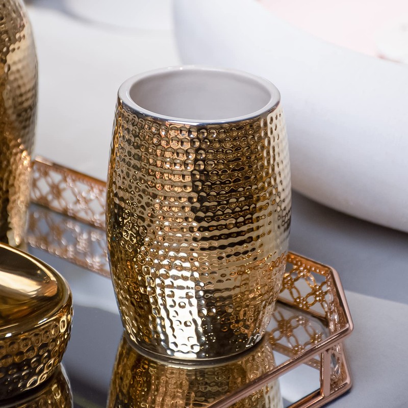 Gold Bathroom Accessory Set - 3 Piece Decorative Ceramic Bathroom