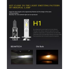 BEAMTECH Upgraded H1 Bulbs, Mini Size 500% Brighter 6500K Xenon White H1ll Fog Light Bulb, Pack of 2