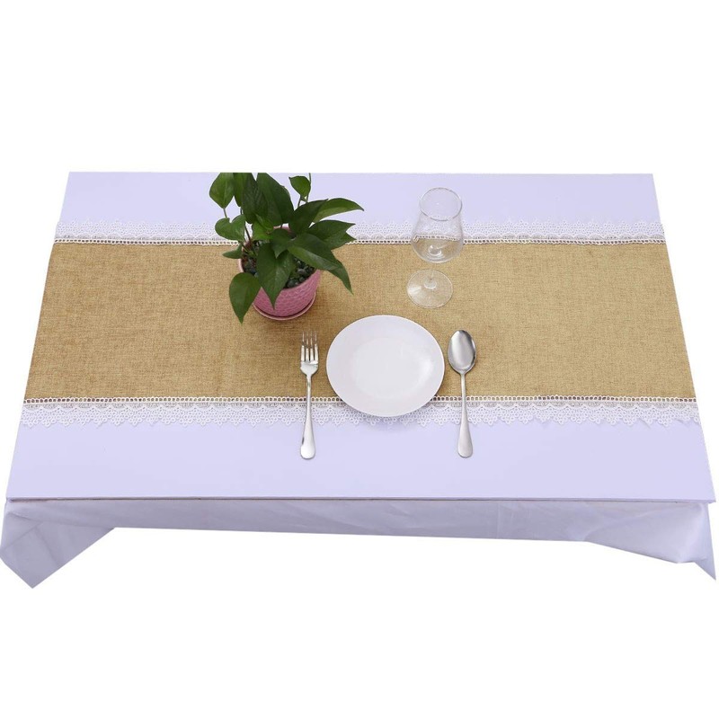 mookaitedecor Satin Lace Table Runner Khaki for Wedding Birthday Party