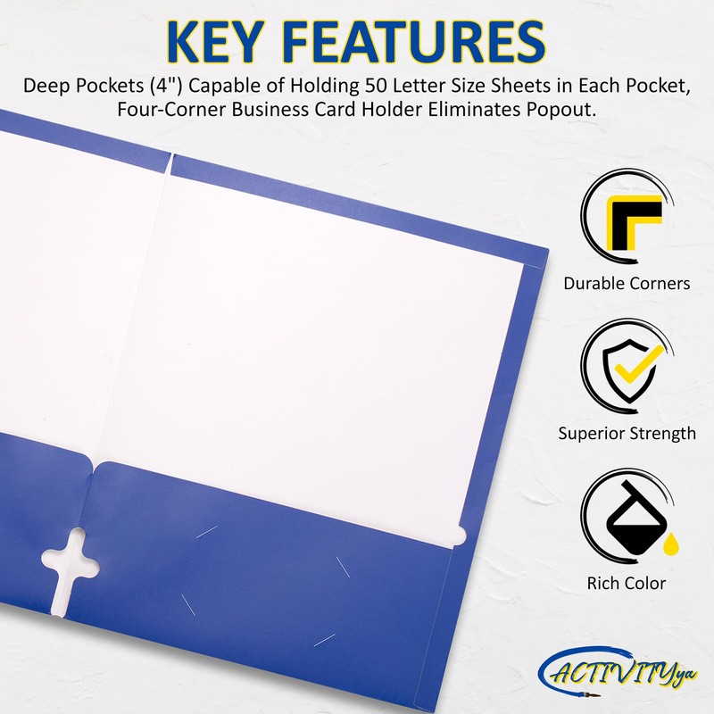 10 Pack Two Pocket Folders, Blue, Strong Thick Paper Folders,