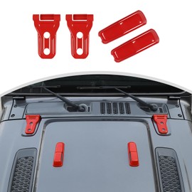 CheroCar 6PCS Car Engine Hood Hinge & Hood Hinge Cover Trim for 2018-2024 Jeep Wrangler JLJLU Gladiator 2-Door and 4-Door (Red)