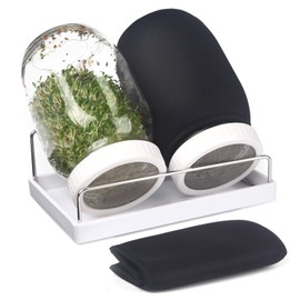 Complete Sprouting Jar Kit| 2 Wide Mouth Mason Jars, 316 Screen Sprout Lids, Blackout Sleeves, Tray, Stand| Sprouter Set for Growing Broccoli, Alfalfa and More-Seeds not Included