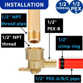 (15 Pack) Lidertik 1/2 Drop Ear Elbow PEX Adapter, 1/2" PEX-B F1807 to 1/2" NPT Female Threaded Adapter Brass