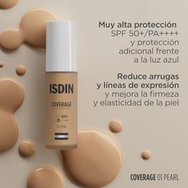 ISDIN Coverage SPF 50+ 1.0 Pearl, Base De Maquillaje Con Alta Protección Que Unifica El Tono Y Aporta Cobertura Modulable Con Acción Antiedad, Maquill