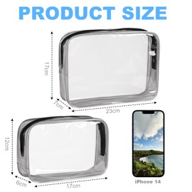 OSDUE 2PCS Clear Travel Toiletries Bags, TSA Approved Transparent Aeroplane Bags with Zippers Airport Security Liquids Bags, Portable Waterproof Cosmetic Bag Travel Luggage Pouch for Women and Men