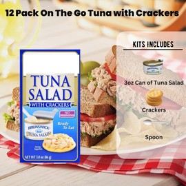 Tuna Salad with Crackers Kit Ready to Eat with Spoon Convenient Protein Shelf Stable for Lunchboxes Office Camping Picnic Summer Cookouts Home Healthy Snacks 3oz Pack of 12 w/Tote & Bonus Porte Pot