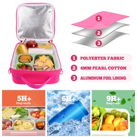 cow print Insulated Lunch Bag for Girls - Large Cooler Tote Insulated Lunch Box for Kids Pink Tote Bag for School, Daycare & Outings - 100 Days of School Girl Gifts