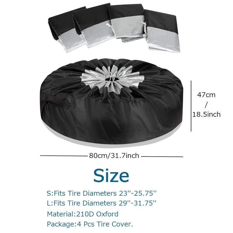 4 Pack/Set 210D Oxford Wheel Covers, Storage Tote Bags with