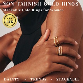 Sundurich Gold Stackable Rings for Women Non Tarnish,14K Gold Plated Minimalist Waterproof Thin Wedding Silver Stacking Band Ring Dainty Trendy Statement Rings Set Size 5