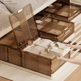 Aeggplant Folding under bed storage containers, Dust-proof underbed storage with wheels, Plastic Storage Bin with Lid for Clothes, Shoes,sheets and covers