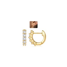 LOLIAS 14K Gold Hoops Earrings for Women 925 Sterling Silver Hypoallergenic U Shaped Chunky Gold Earrings with AAA+ CZ Huggie Hoop Earrings Small Gold Earrings for Women