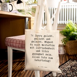 Mr. & Mrs. Panda Tragetasche Spruch 76. Geburtstag - Geschenk, liebevolle Momente, besondere Anlässe, Badetasche, Jutetasche, Umhängetasche, Alter,