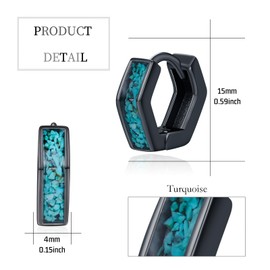 Turquoise Hoop Earrings 925 Sterling Silver Small Black Hexagon Geometric Huggie Earrings Valentine's Day Jewelry Gifts for Women Men
