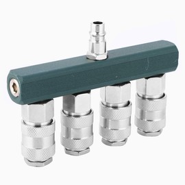 4 Way Air Hose Splitter, Brass Galvanised Pneumatic Connection Adapter, 1/4 NPT Plug, Air Compressor Splitter Coupler, Compressed Air Quick Couplers, 4-Way Distributor Connection