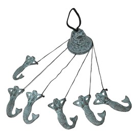 Ebros Gift Verdi Green Brass Metal Nautical Sleeping Mermaid Wind Chime Sirens of The Seas Fantasy Mermaid Patio Garden Decor Wind Noisemakers