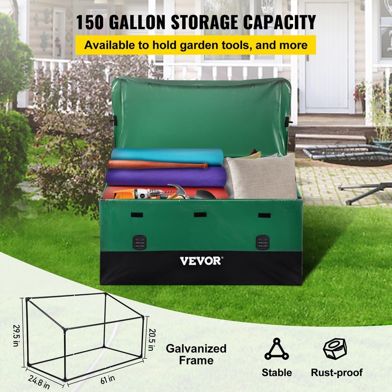VEVOR Outdoor Storage Box, 150 Gallon Waterproof PE Tarpaulin Deck