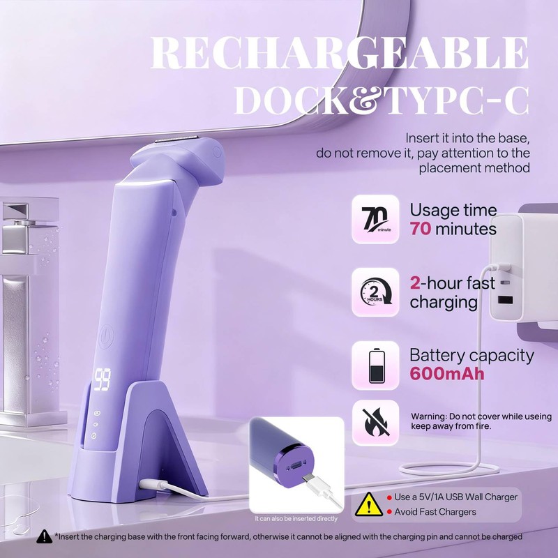 Krofaue Electric Razor for Women, Painless Bikini Trimmer, IPX6