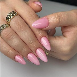 48PCS Baby Pink Press on Nails Medium,SXVME Gel Nails Almond Nails Press ons,Stiletto Fake Nails Glue on Nails Medium Length,Reusable Acrylic Nails False Nails for Women…