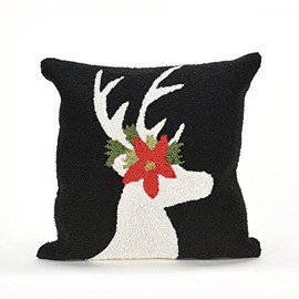 Liora Manne Frontporch Indoor/Outdoor Pillow, 18" Square, Reindeer Black